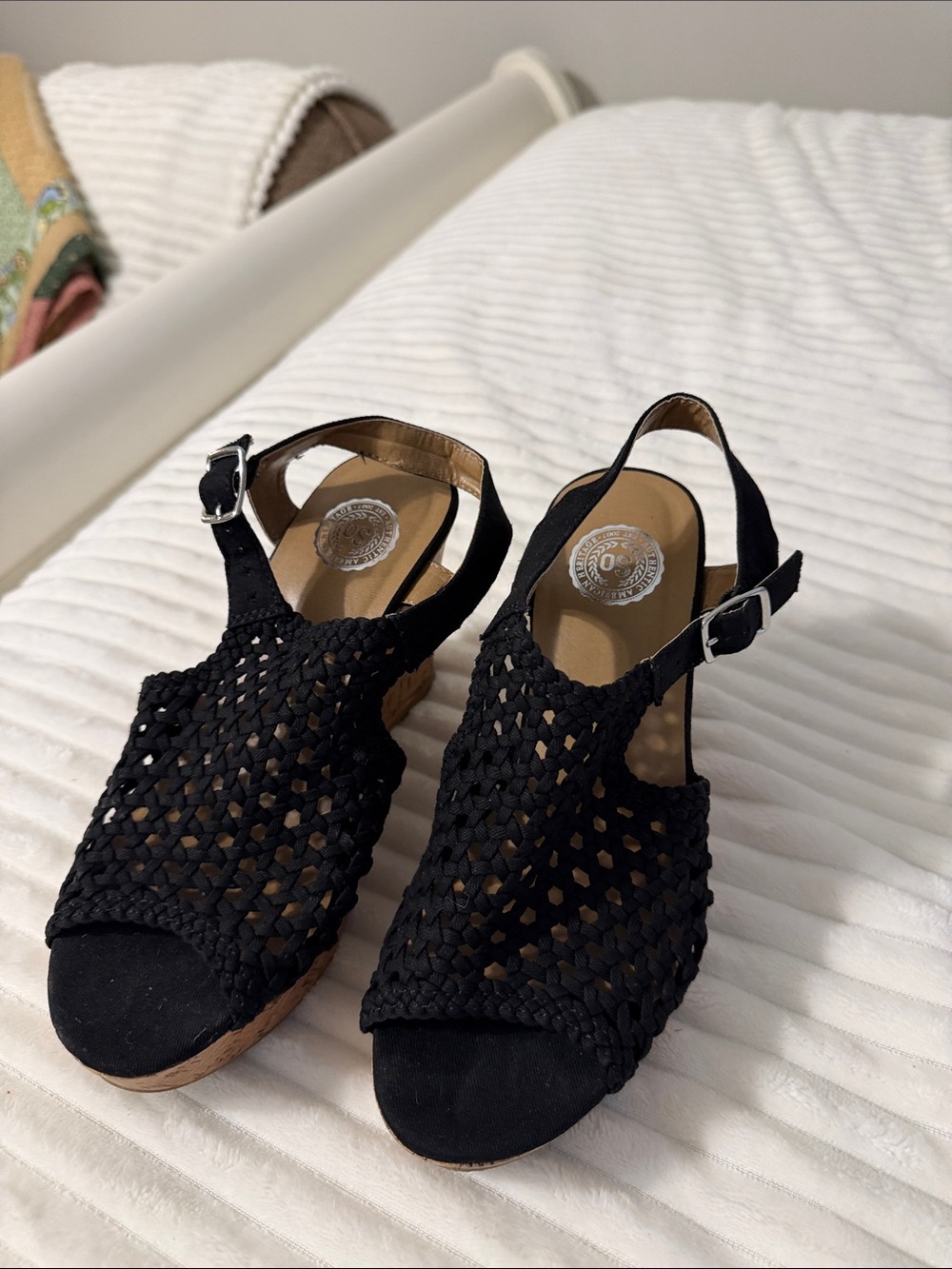 SO Black Woven Slingback Wedge Sandals